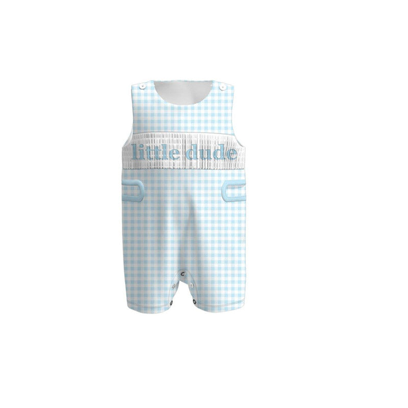 (Pre Order) No moq SR3482 pre-order baby boy clothes LITTLE blue vest romper-2025.11.4