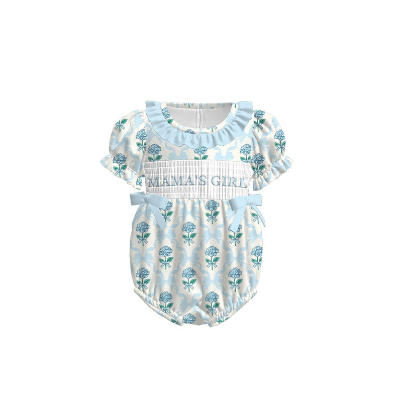 (Pre Order) No moq SR3484 pre-order baby girl clothes MAMA bow floral short sleeve romper-2025.11.4