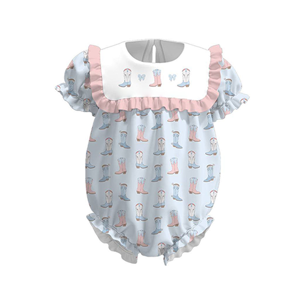 (Pre Order) No moq SR3485 pre-order baby girl clothes boots bow short sleeve romper-2025.11.4