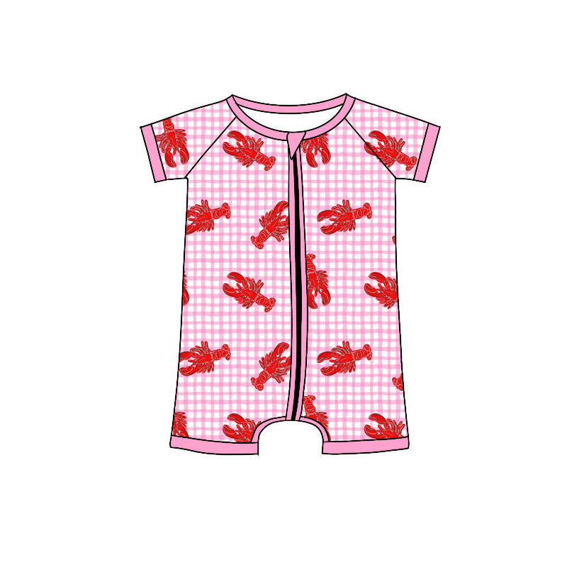 (Pre Order) No moq SR3494 pre-order baby girl clothes lobster short sleeve romper-2025.11.5
