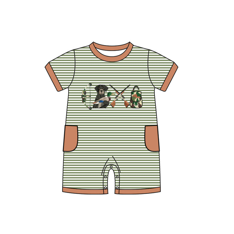 (Pre Order) No moq SR3510 pre-order baby boy clothes duck puppy gun short Sleeve romper-2025.11.7
