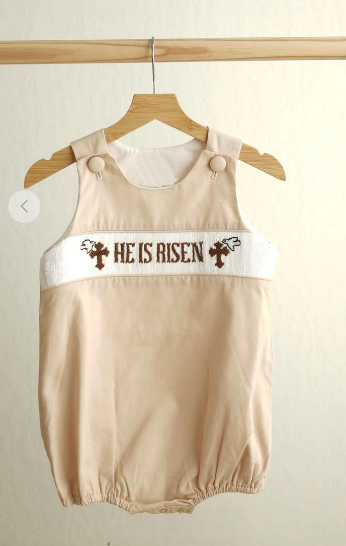 (Pre Order) No moq SR3547 pre-order baby boy clothes HE IS RISEN vest romper-2025.11.13