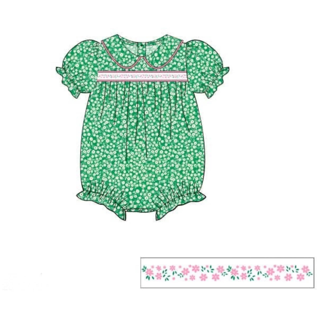 (Pre Order) No moq SR3560 pre-order baby girl clothes green short sleeve romper-2025.11.14