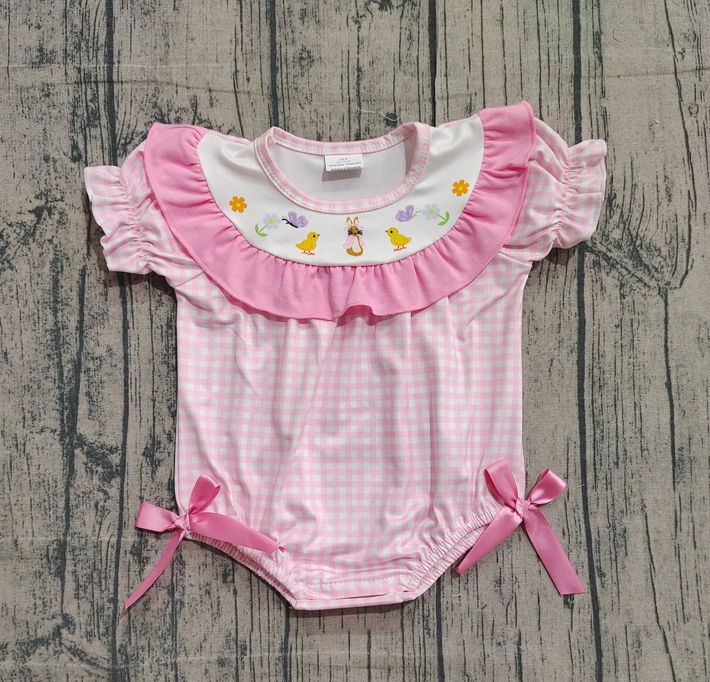 (Pre Order) No moq SR3565 pre-order baby girl clothes bunny bow pink short sleeve sleeve romper-2025.11.27