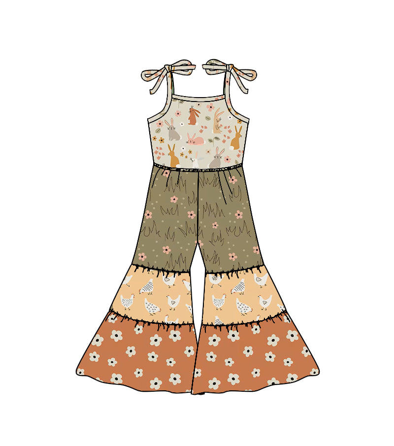 (Pre Order) No moq SR3583 PRE-ORDER baby girl clothes summer bunny floral suspender jumpsuit -2025.11.18
