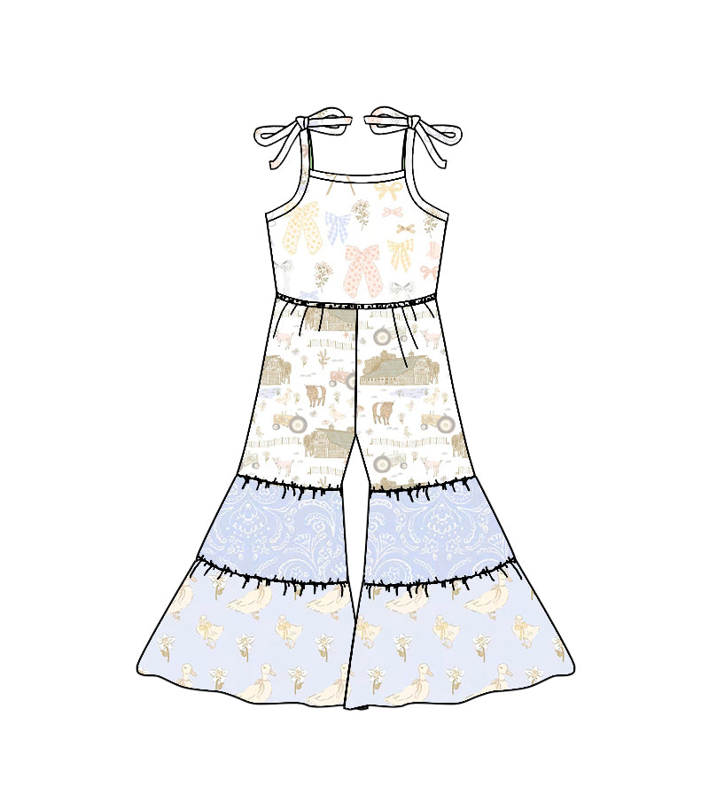 (Pre Order) No moq SR3586 PRE-ORDER baby girl clothes summer bow suspender jumpsuit -2025.11.18