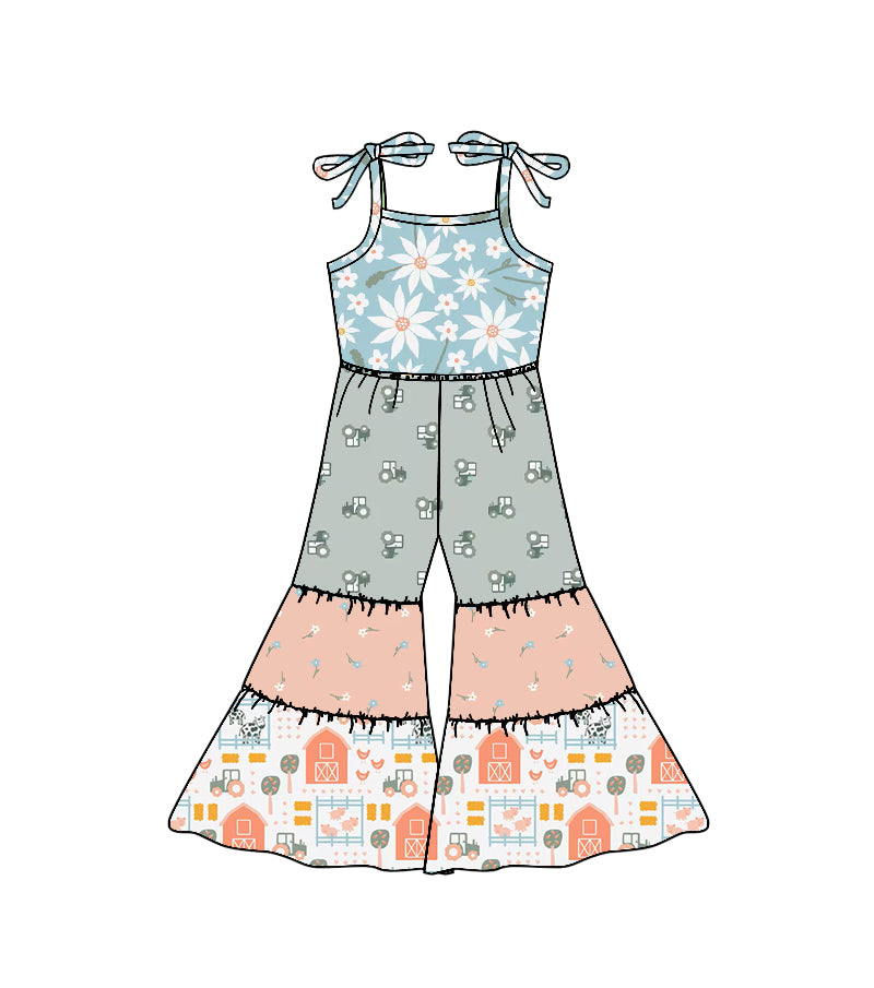 (Pre Order) No moq SR3587 PRE-ORDER baby girl clothes summer floral farm suspender jumpsuit -2025.11.18