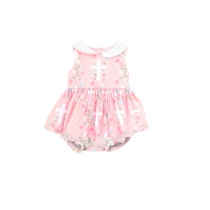 (Pre Order) No moq SR3594 pre-order baby girl clothes easter floral vest romper-2025.11.18