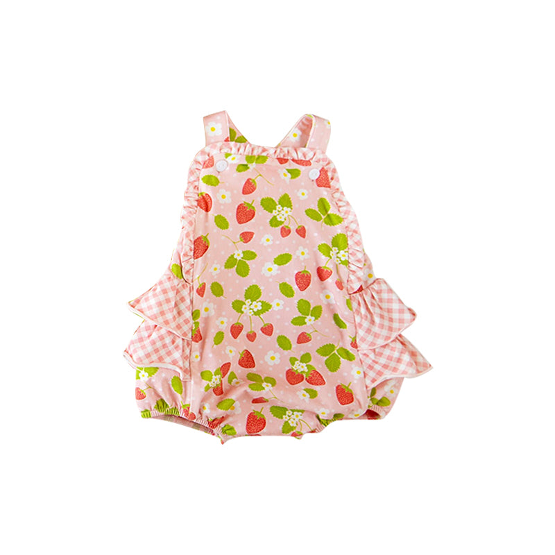 (Pre Order) No moq SR3595 pre-order baby girl clothes strawberry vest romper-2025.11.18
