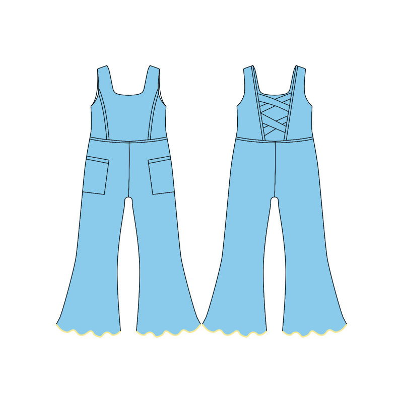 (Pre Order) No moq SR3602 PRE-ORDER baby girl clothes summer yoga blue suspender jumpsuit -2025.11.19