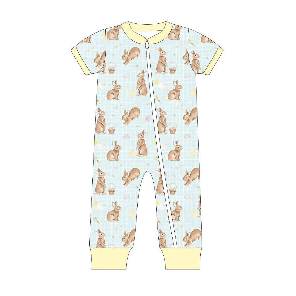 (Pre Order) No moq SR3612 pre-order baby boy clothes easter bunny short sleeve romper-2025.11.19