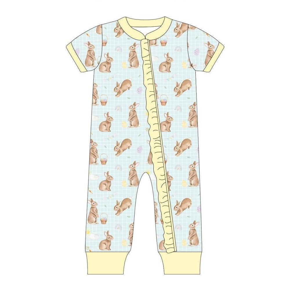 (Pre Order) No moq SR3613 pre-order baby girl clothes easter bunny short sleeve romper-2025.11.19