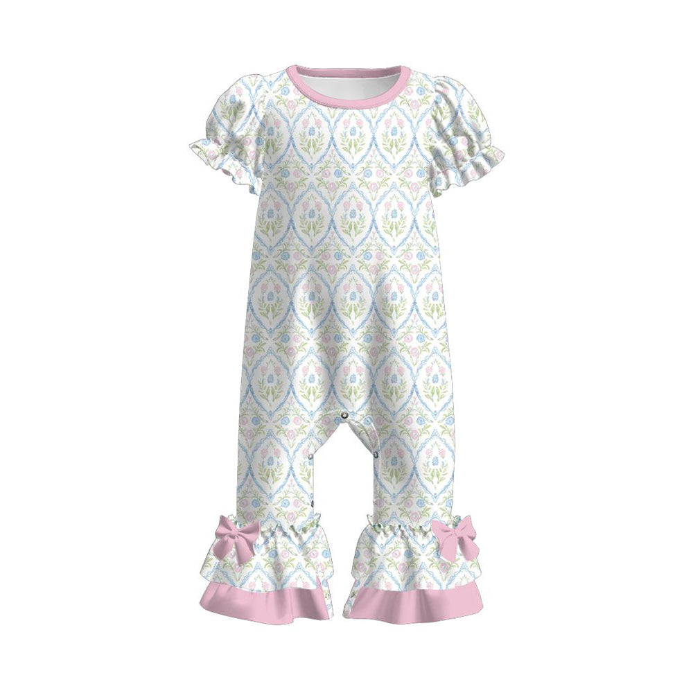 (Pre Order) No moq SR3685 pre-order baby girl clothes bow floral short sleeve romper-2025.11.25