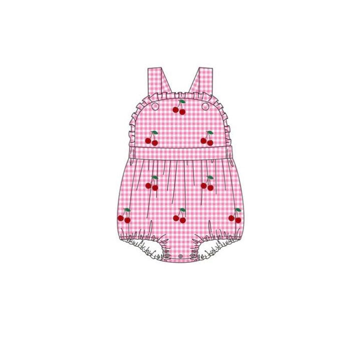 (Pre Order) No moq SR3701 pre-order baby girl clothes cherry vest romper-2025.11.26