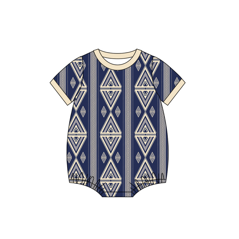 (Pre Order) No moq pre-order baby boy clothes geometric short sleeve romper-2025.11.27