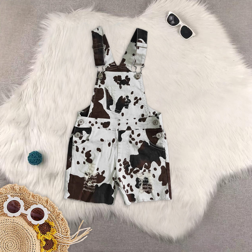 RTS NO MOQ Sibling baby girl clothes cow print camouflage denim overbell