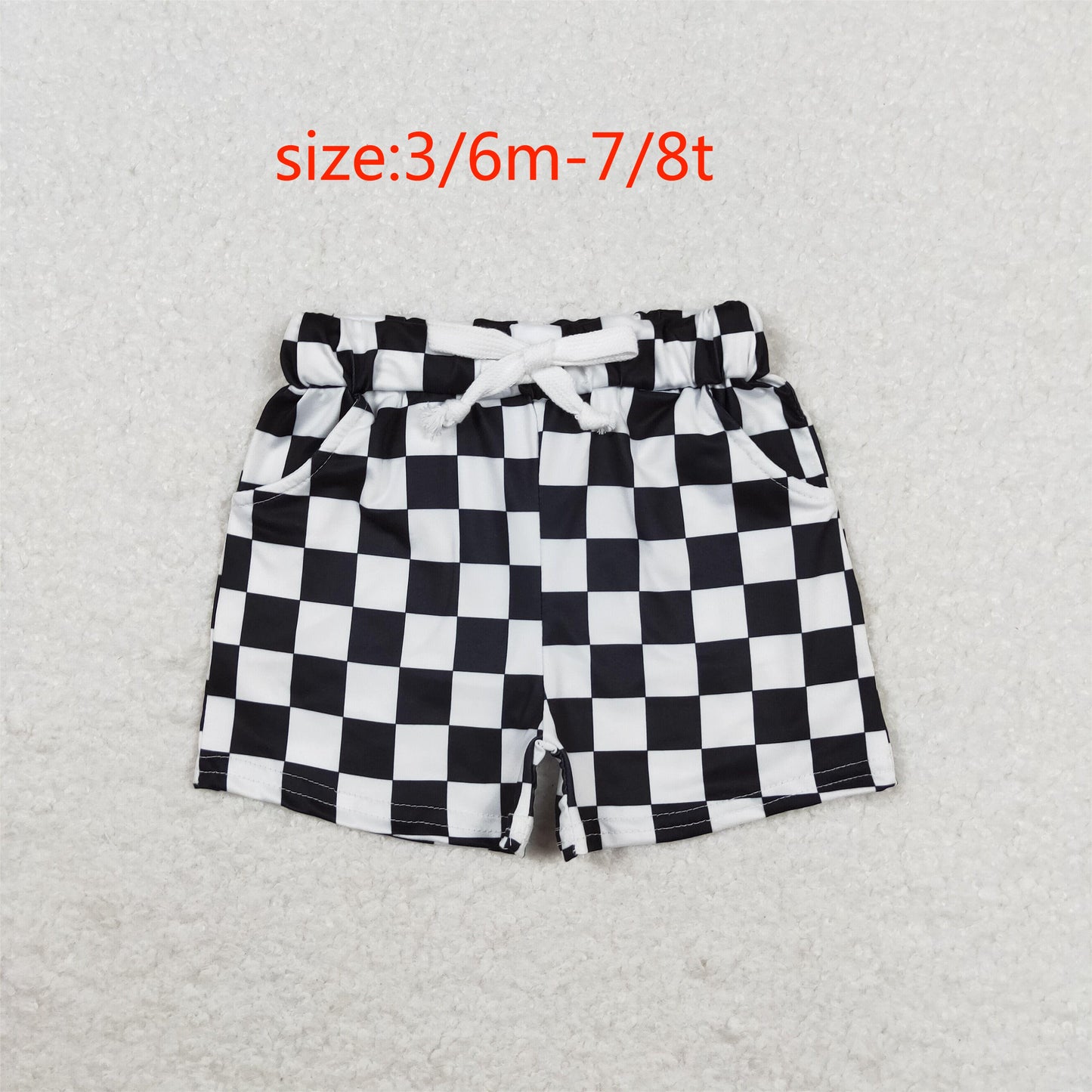 RTS NO MOQ(In Stock) SS0273 Black and white plaid pocket shorts