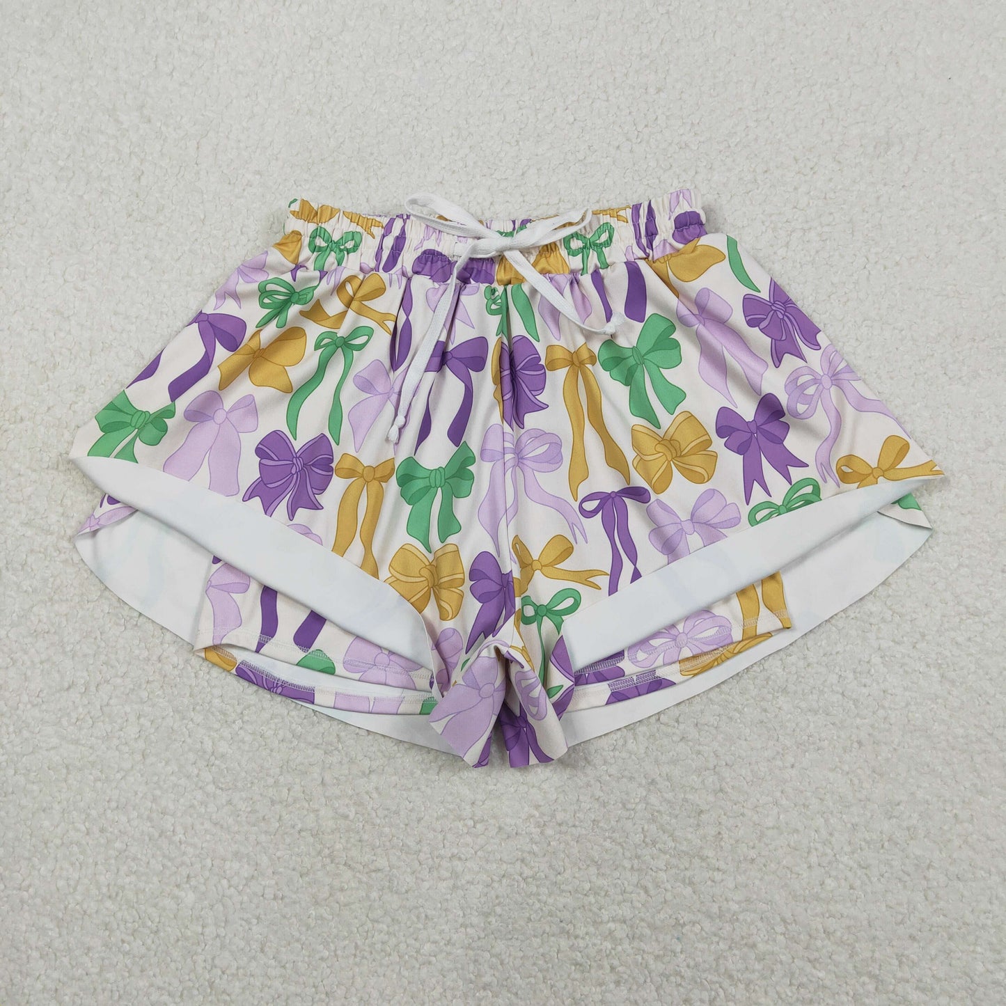 RTS NO MOQ(In Stock) SS0681 Adult Women's Carnival Bow Pattern Yoga Shorts