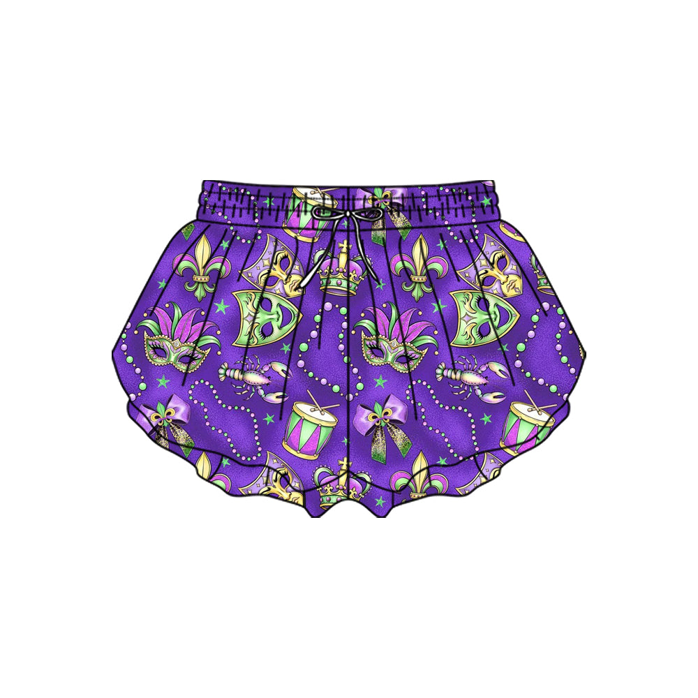 (Pre Order) No moq SS0701 pre-order baby girl clothes yoga mardi gras bow summer shorts-2025.10.20