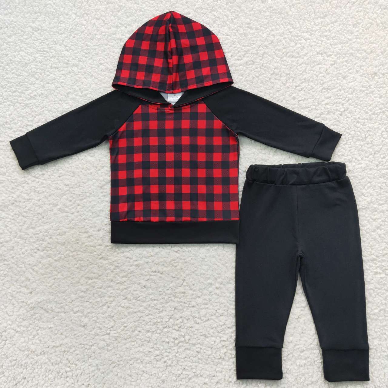 RTS NO MOQ(In Stock) BLP0224 Red and black plaid hooded long-sleeved trouser suit