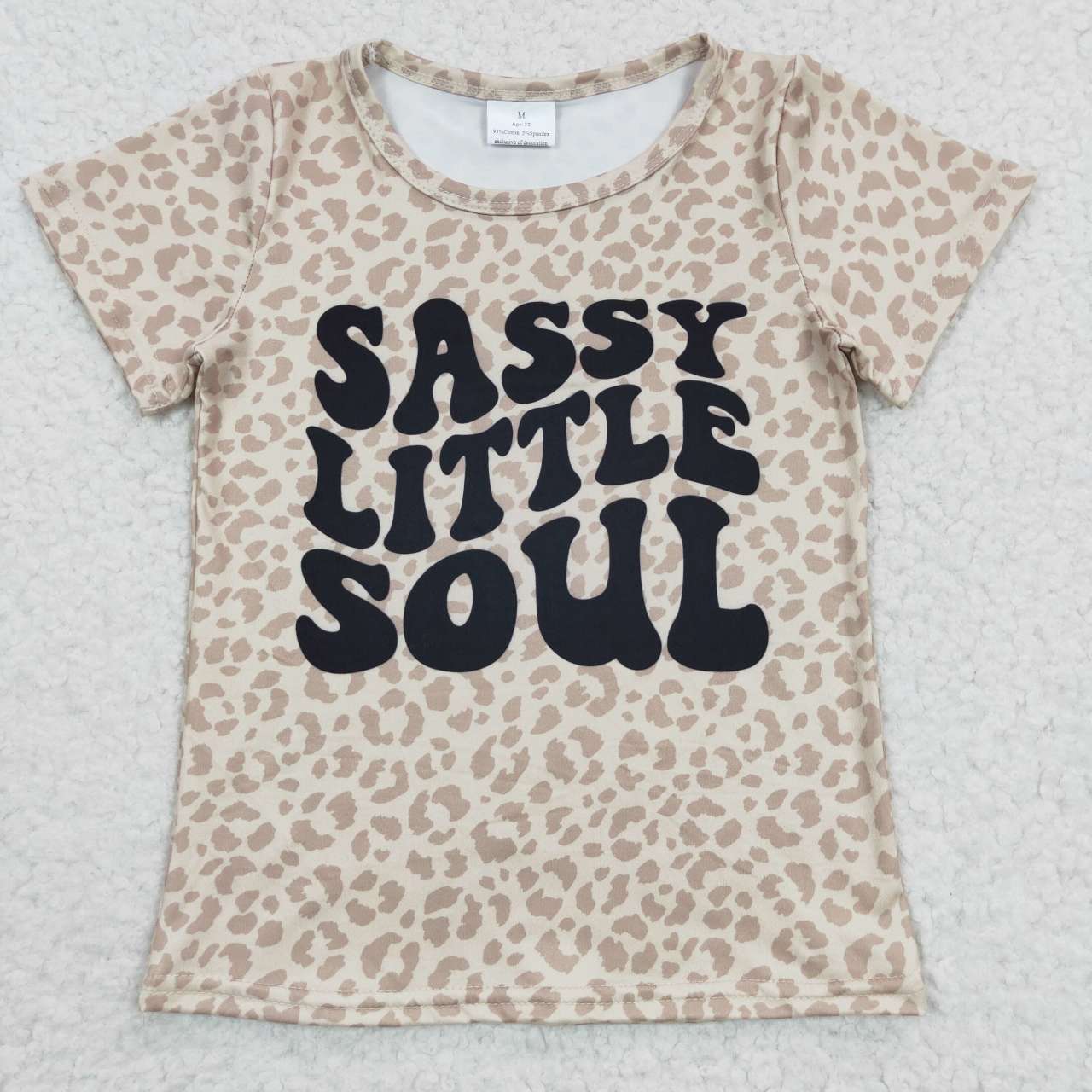 RTS NO MOQ(In Stock ) GT0184 sassy little soul leopard khaki short sleeve top