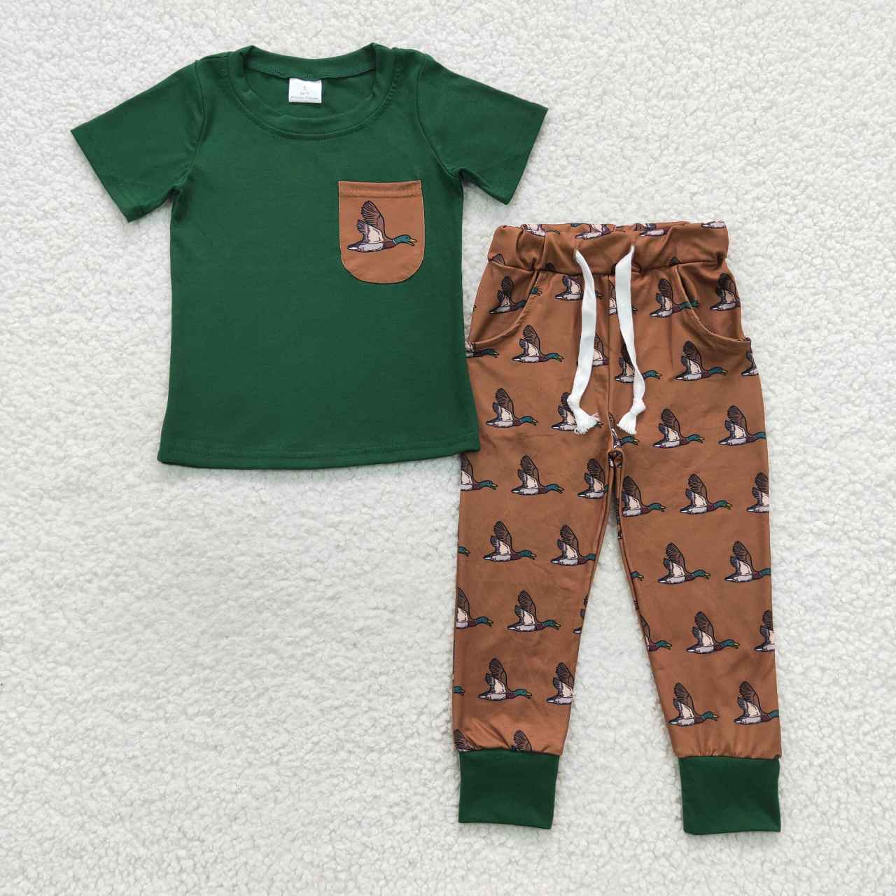 BSPO0155 Mallard Pocket Green Short Sleeve Brown Trousers Suit