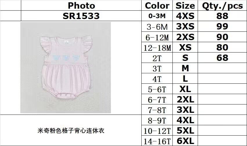 RTS no moqSR1533 Mickey Pink Plaid Vest Bodysuit