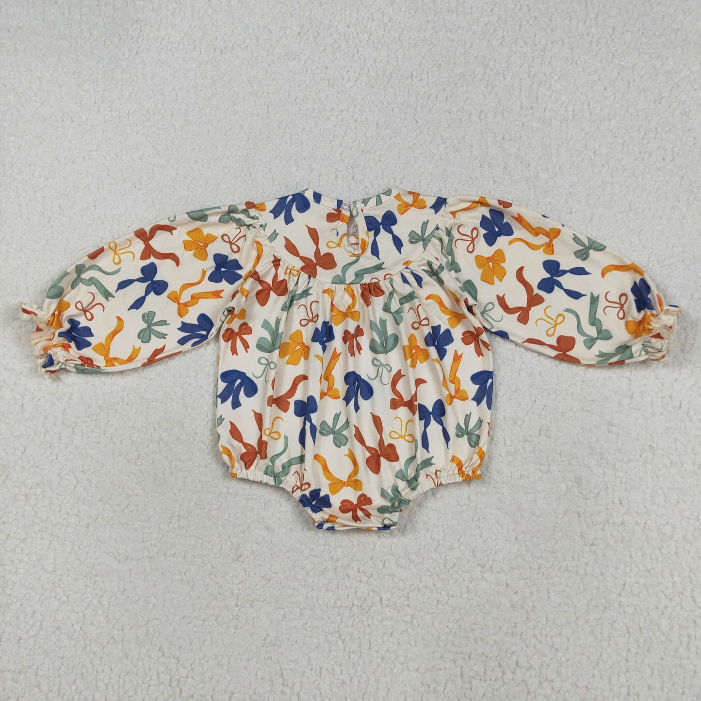 RTS NO MOQ(In Stock) LR2257 smocked thankful embroidered bow pattern long sleeve jumpsuit