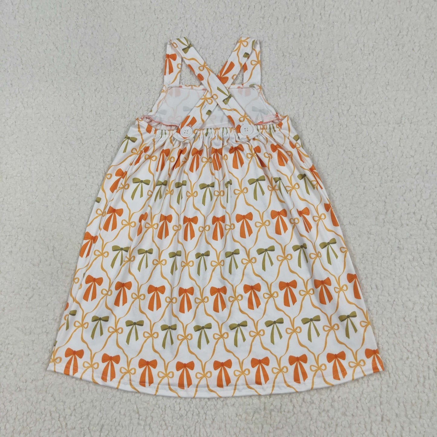 RTS NO MOQ(In Stock)GSD2676 Orange green bow pattern striped pocket sleeveless dress