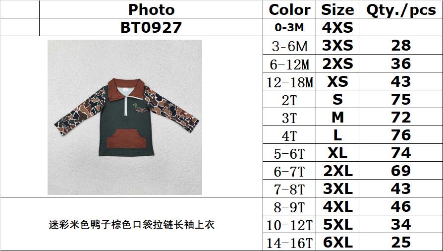 RTS NO MOQ ETA 5/7days Arrived BT0927 Camouflage beige duck brown pocket zipper long sleeve top