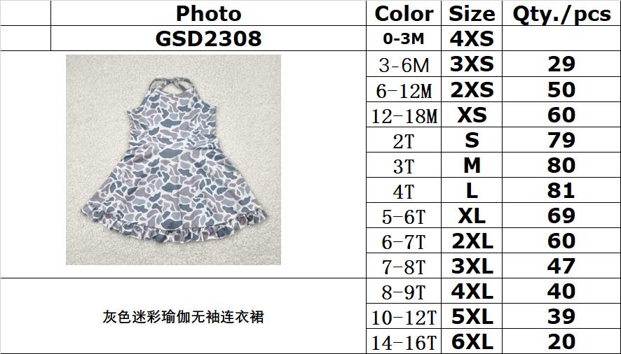 RTS NO MOQ GSD2308 Gray camouflage sleeveless yoga dress