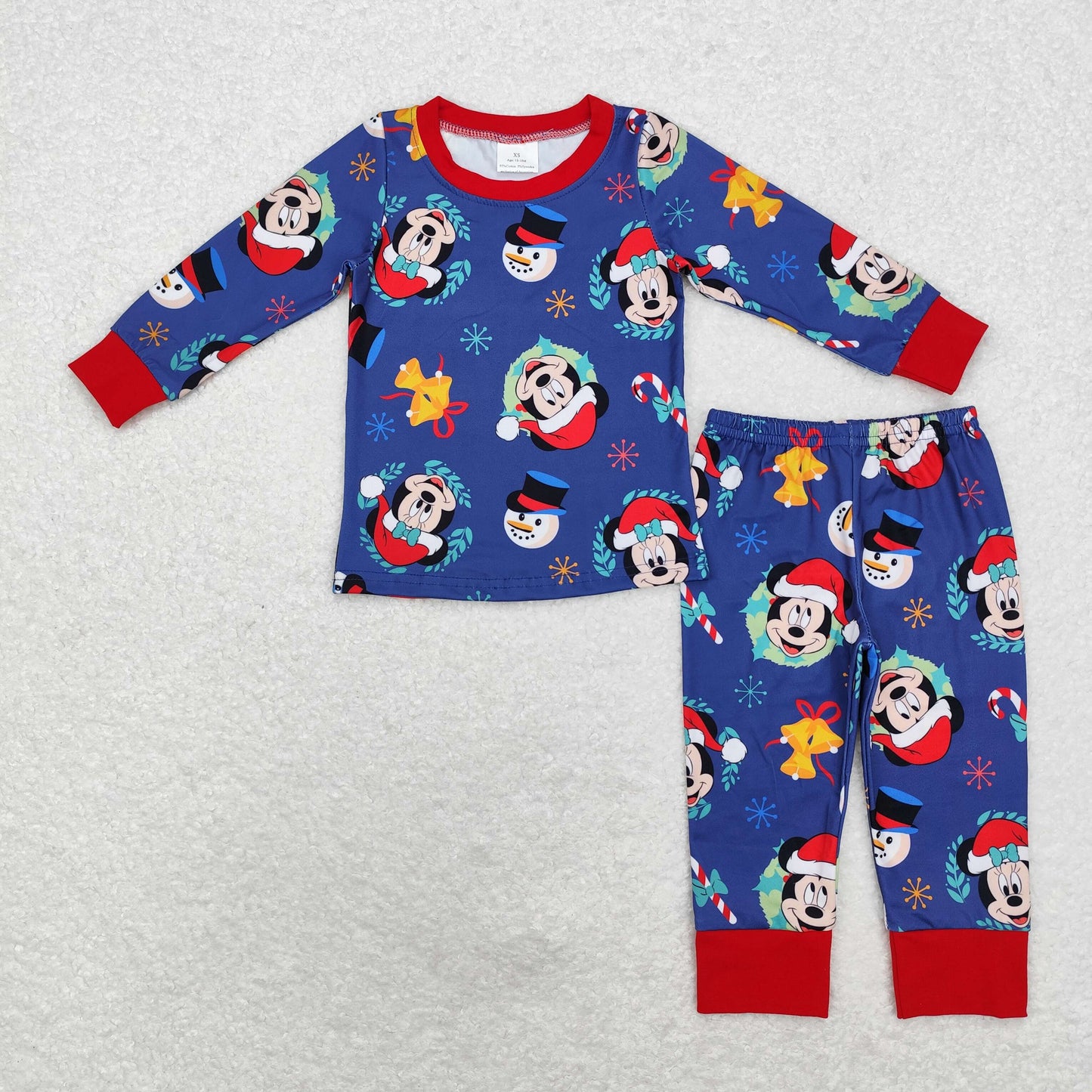 RTS NO MOQ(In Stock) BLP0689 Christmas Mickey navy blue long-sleeved trousers pajamas set