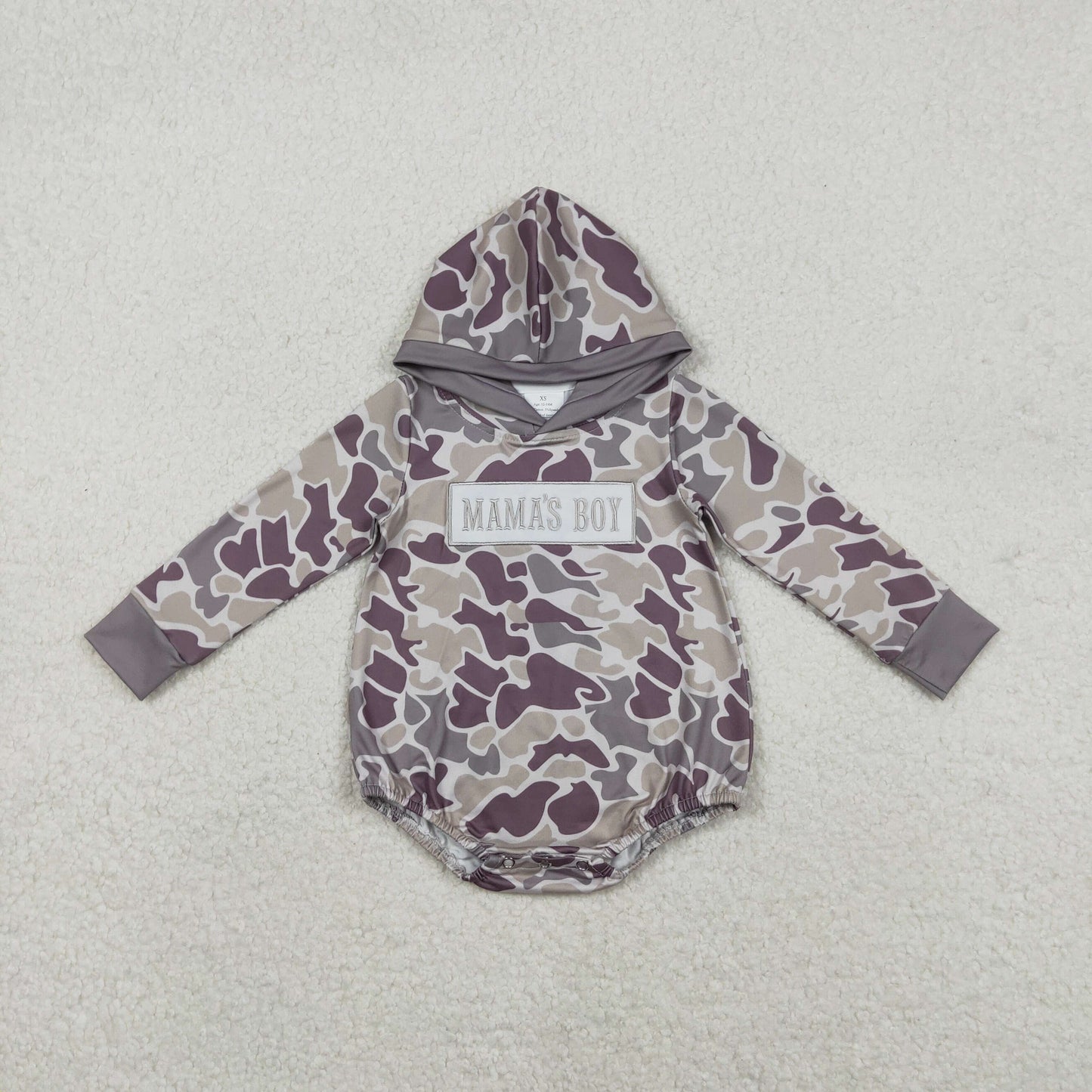 RTS NO MOQ(In Stock) LR2792 Embroidered Mama's Boy Camouflage Hooded Long-Sleeve Jumpsuit
