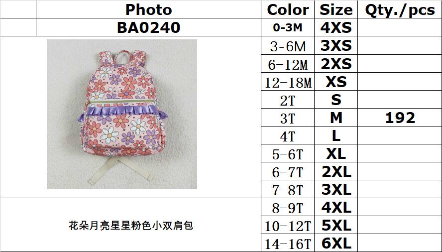 RTS NO MOQ BA0240 Pink small backpack with flowers, moon and stars