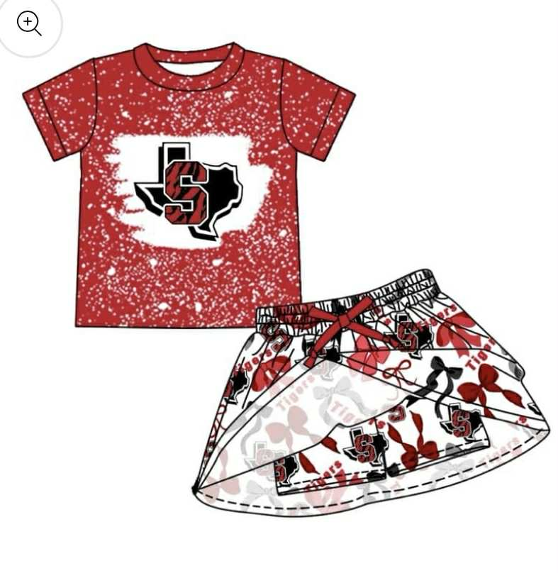 PRE ORDER Deadline July 30 custom no moq Children's boutique clothing Maroon Summer Short-sleeved skirt suit