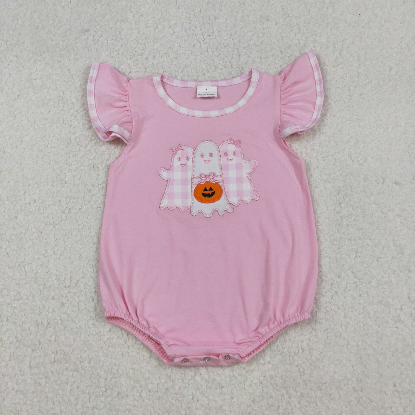 RTS NO MOQ(In Stock) SR3196 Embroidered Halloween ghost lantern pink vest bodysuit