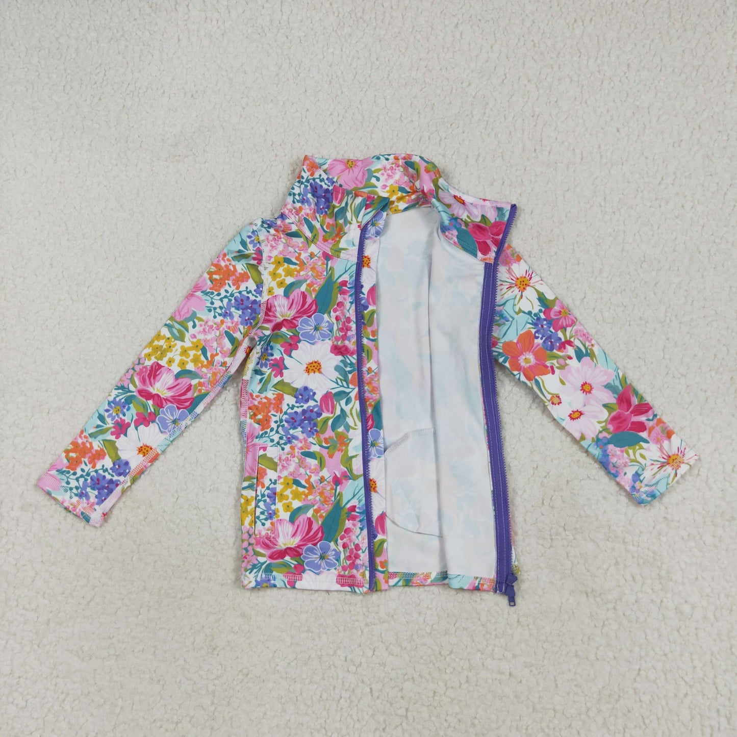 RTS NO MOQ(In Stock) GT1061 Colorful flower yoga zipper long sleeve top