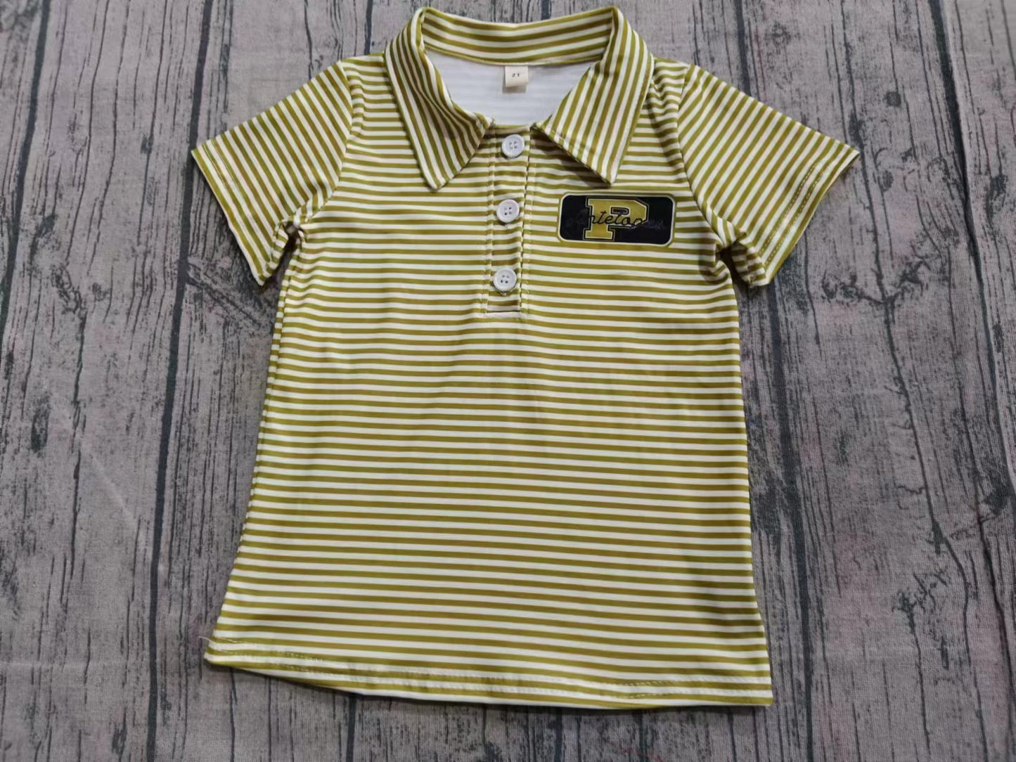 Custom moq 5 eta 6-7weeks baby boy clothes team khaki striped short sleeve shirt-25.9.13
