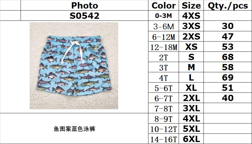 RTS NO MOQ S0542 Blue swimming trunks with fish pattern