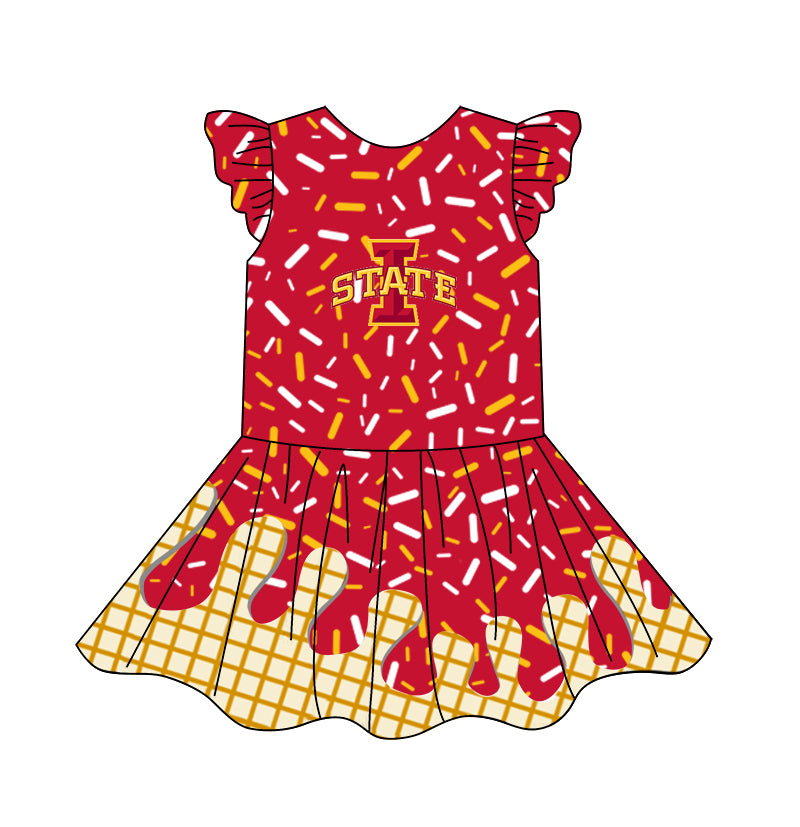 custom moq 3 eta 6-7weeks baby girls clothes team red flying Sleeves Dress