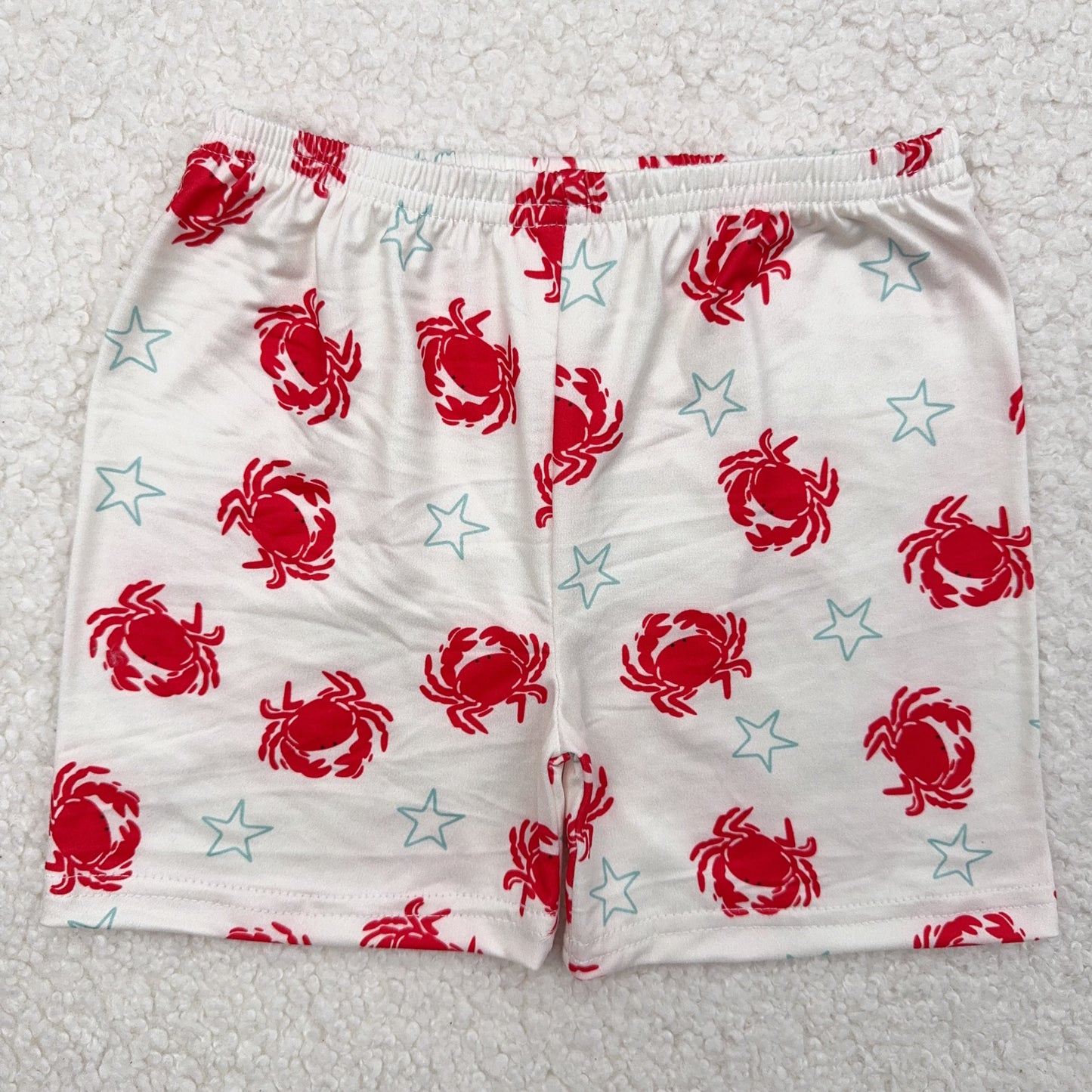 RTS SALES NO MOQ红色螃蟹蓝色星星白底短裤Red crab blue star white shorts