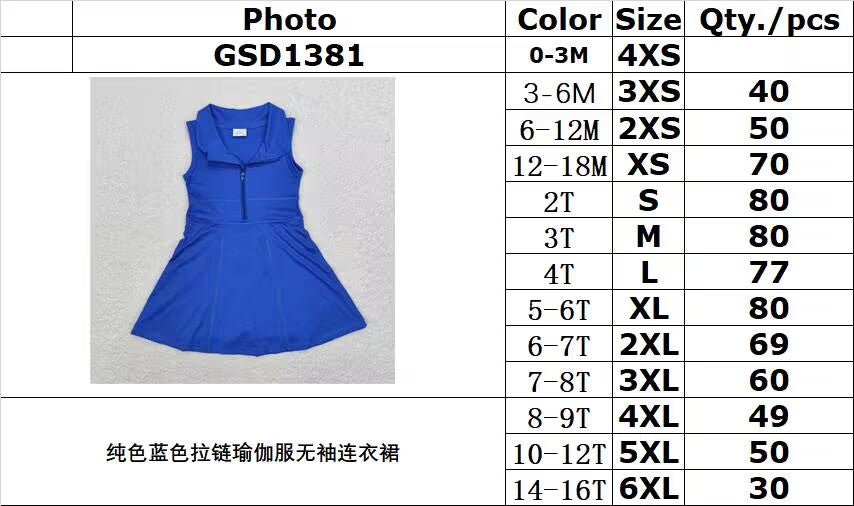 rts no moq GSD1381 Solid blue zippered yoga sleeveless dress