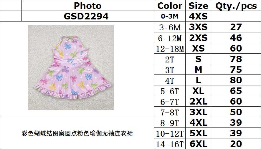 RTS NO MOQ GSD2294 Colorful bow pattern polka dot pink yoga sleeveless dress