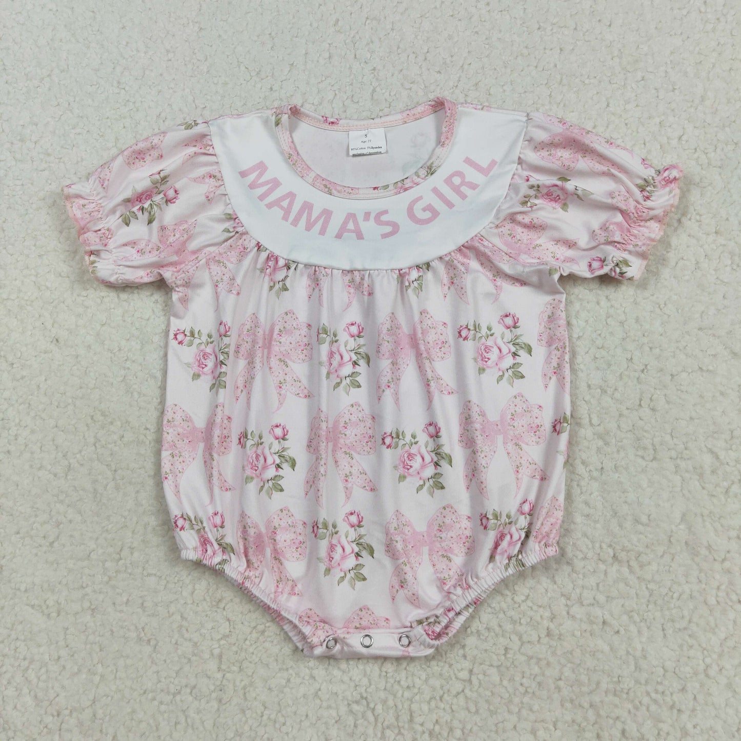 RTS NO MOQ(In Stock) SR3087 Mama's Girl short-sleeved bodysuit with floral and leaf bow pattern