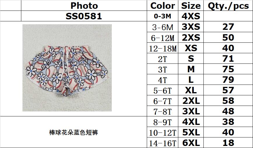 RTS NO MOQ SS0581 Baseball flower blue shorts