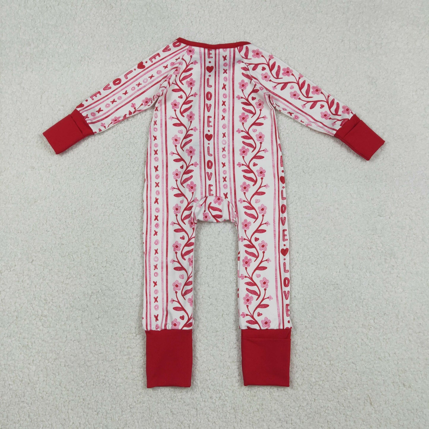 RTS NO MOQ(In Stock ) Love Xoxo Flower Pink Vertical Striped Zipper Long-Sleeved Bodysuit