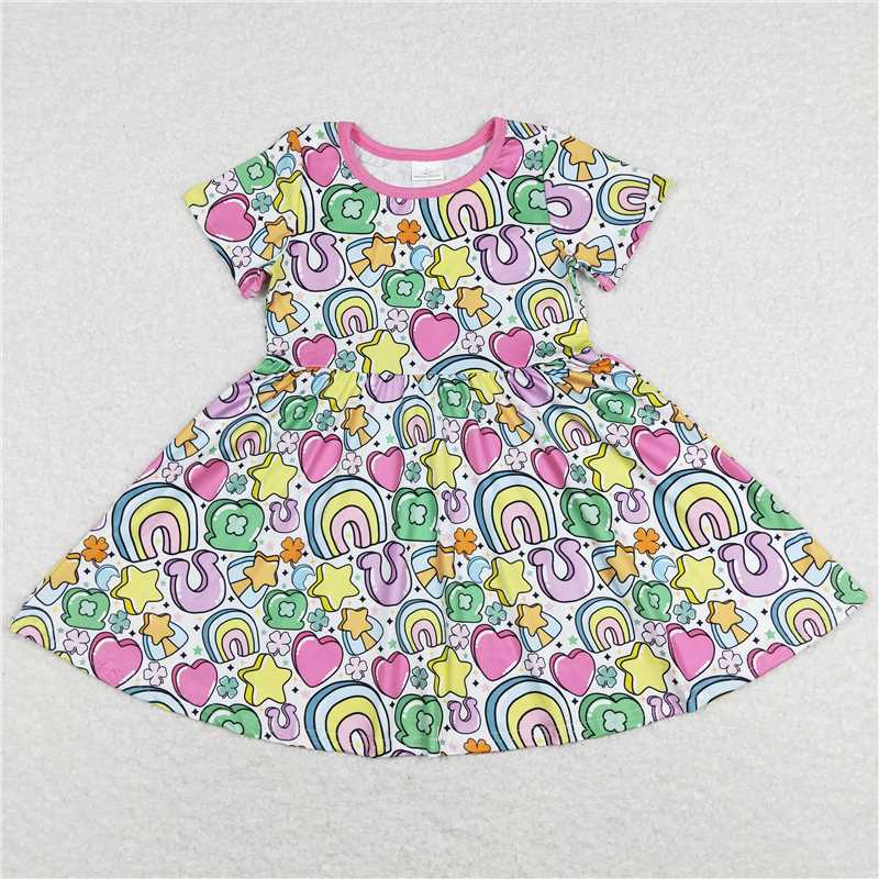 RTS NO MOQ Baby Girls rainbow short sleeve Rompers Dresses