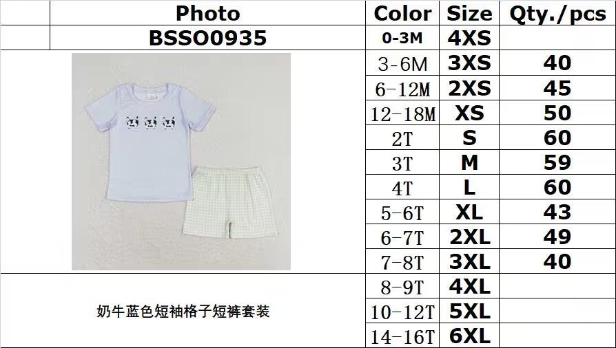 rts no moq BSSO0935 Cow blue short sleeve plaid shorts suit