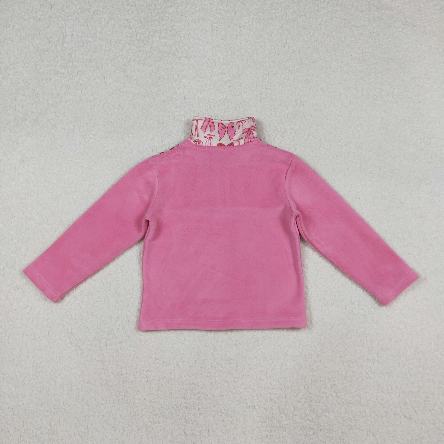 RTS NO MOQ(In Stock)fleece GT1149 Pink Bow Pattern Plush Zipper Long-Sleeved Top