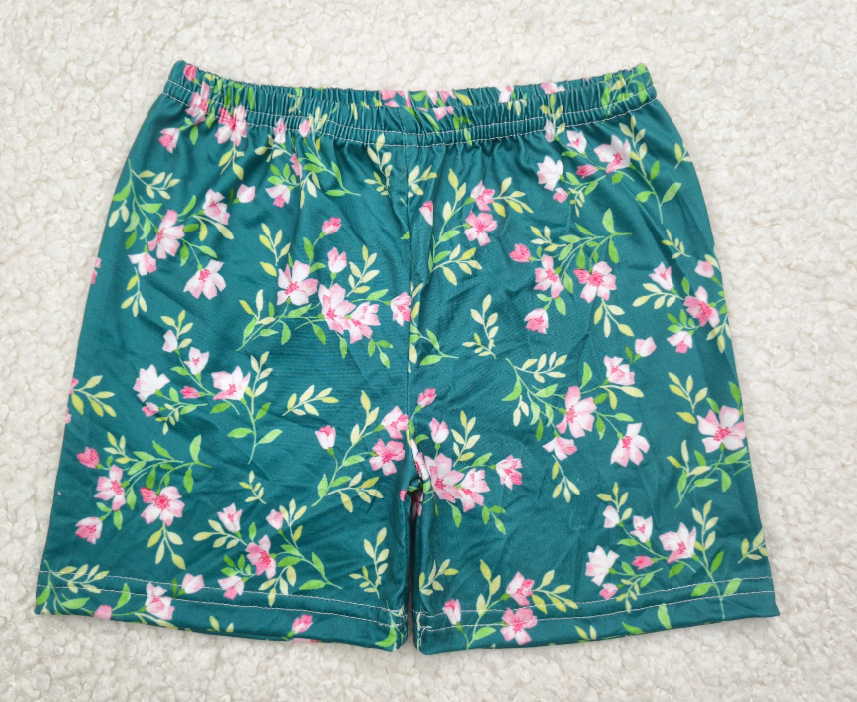 RTS SALES NO MOQ粉色绿叶碎花绿色短裤Pink green leaf floral green shorts
